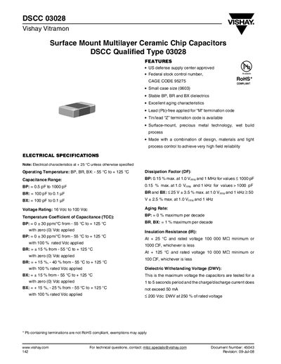 Vishay DSCC 03028 Multilayer Ceramic Chip Capacitors Datasheet - cover page