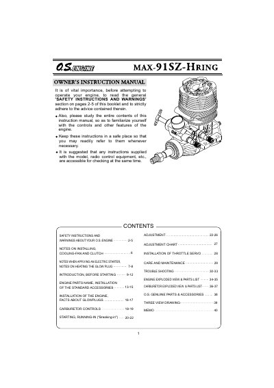 O.S. 91SZ-H Helicopter Engine User Manual - cover page