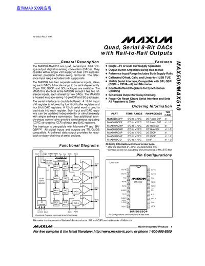 Maxim MAX509/MAX510 Quad Serial-Input 8-Bit DAC Datasheet - cover page