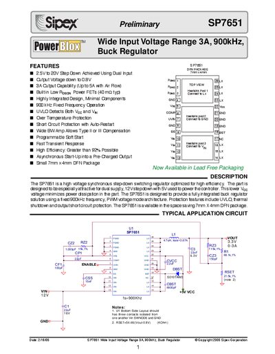 Sipex SP7651 Buck Regulator Handbook - cover page