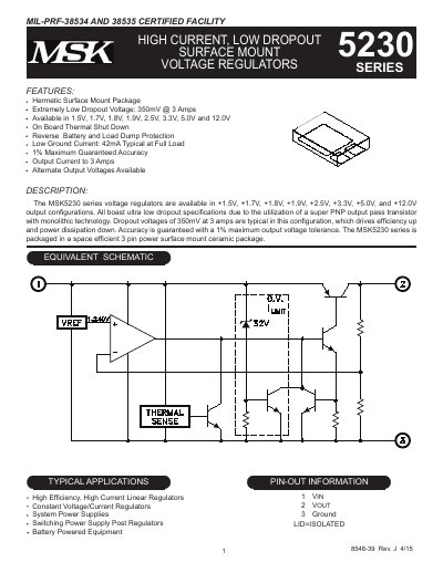 MSK MSK5230 Series Voltage Regulator Datasheet