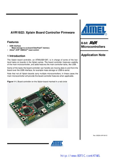 Atmel AVR1922 Xplain Board Controller Firmware Application Note - cover page