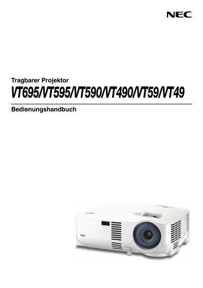 NEC VT695/VT595/VT590/VT490/VT59/VT49 Projector User Manual - cover page