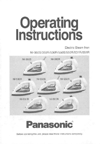 Panasonic NI-350S/350R/530R/550S/550R/531R/551R Electric Steam Iron Operating Instructions - cover page