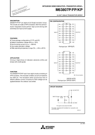 Mitsubishi M63807P/FP/KP Datasheet - cover page