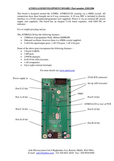 Jade Microsystems JMS2206 ATMEGA128 Development Board Data Sheet - cover page