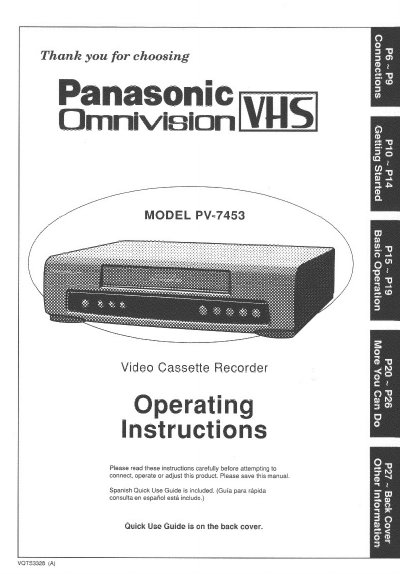 Panasonic PV-7453 Video Cassette Recorder Operating Instructions - cover page