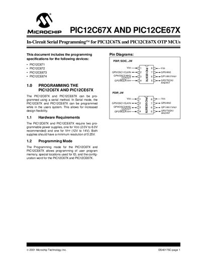 Microchip PIC12C67X and PIC12CE67X In-Circuit Serial Programming Manual - cover page