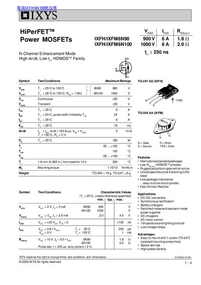 IXYS IXFH/IXFM6N90 IXFH/IXFM6N100 handbook
