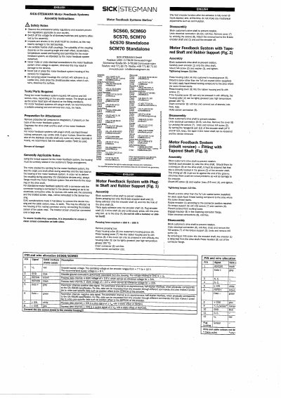 SICK STEGMANN SCS60/SCM60/SCS70/SCM70 Motor Feedback System Assembly Instructions - cover page