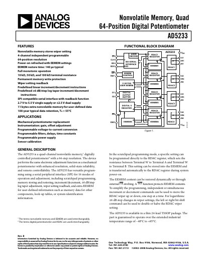 Analog Devices AD5233 Datasheet Rev B - cover page