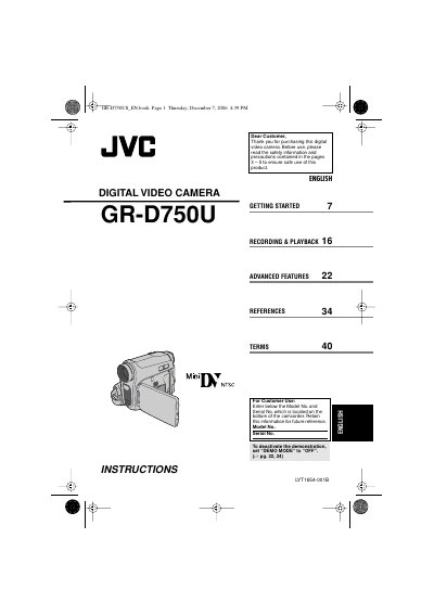 JVC GR-D750U Digital Video Camera User Manual - cover page