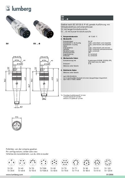 Lumberg SV Series Circular Connector Product Leaflet - cover page