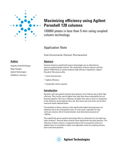 Agilent Poroshell 120 Columns Application Note - cover page