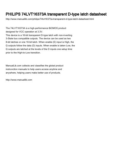 Philips 74LVT16373A Transparent D-Type Latch Datasheet - cover page