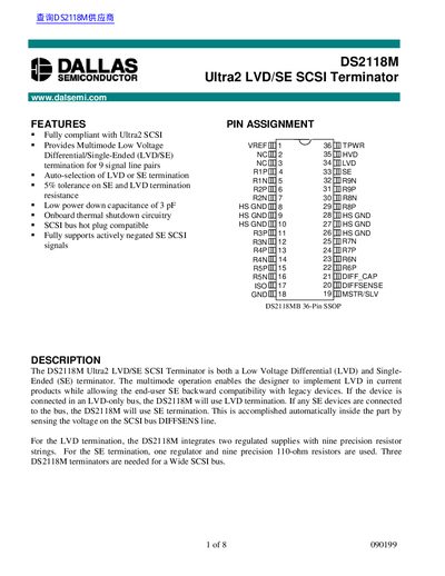 Dallas Semiconductor DS2118M Ultra2 LVD/SE SCSI Terminator Datasheet - cover page