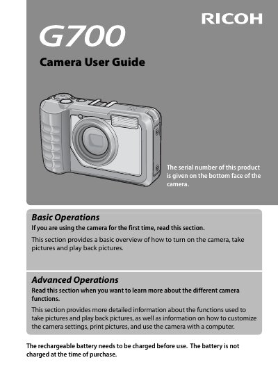 Ricoh G700 Digital Camera User Guide - cover page