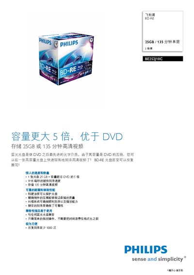 PHILIPS BE2S2J10C 25GB 135 minutes of monolayer Manual - cover page