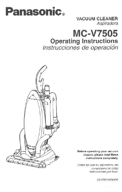 Panasonic MC-V7505 Vacuum Cleaner Operating Instructions - cover page
