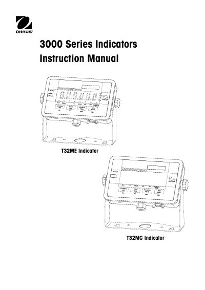 Ohaus T32MC/T32ME Indicator Instruction Manual - cover page