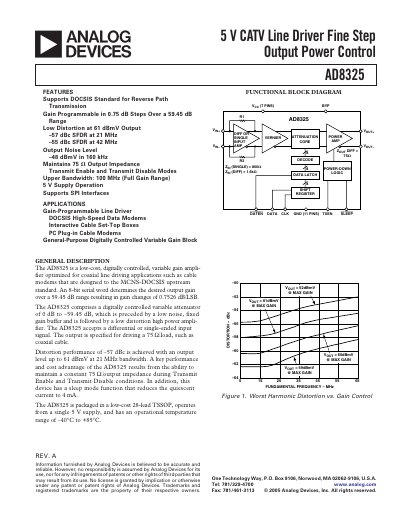 Analog Devices AD8325 5 V CATV Line Driver Datasheet - cover page