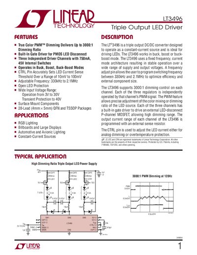 Linear Technology LT3496 Triple Output LED Driver Datasheet - cover page