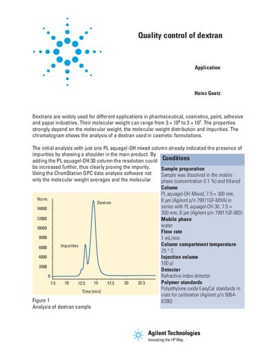 Agilent 1100 Series Quality Control of Dextran Application Note - cover page