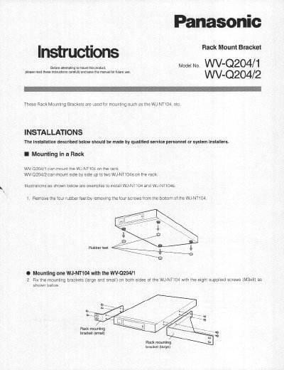 Panasonic WV-Q204/1 and WV-Q204/2 Rack Mount Bracket Installation Instructions - cover page