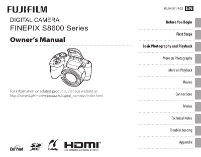 Fujifilm FinePix S8600 Series Owner's Manual - cover page