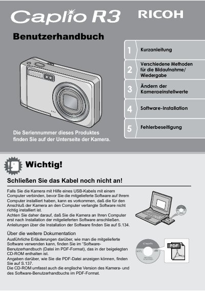 Ricoh Caplio R3 Digital Camera User Manual - cover page