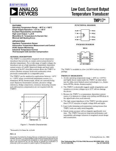 Analog Devices TMP17 Temperature Transducer Datasheet - cover page