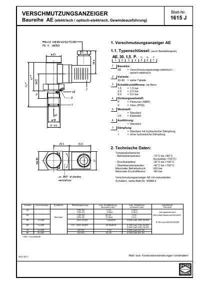 INTERNORMEN AE Series Contamination Indicator Data Sheet - cover page