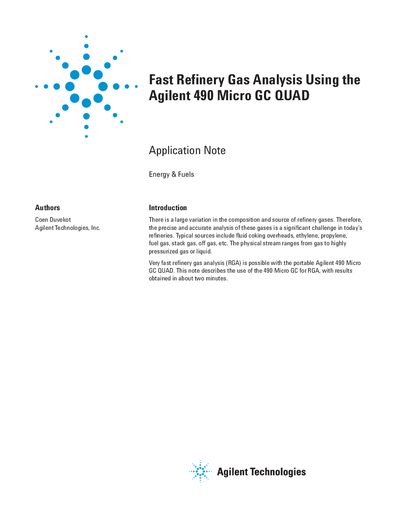 Agilent Fast Refinery Gas Analysis Using the 490-GC Micro-GC QUAD - cover page