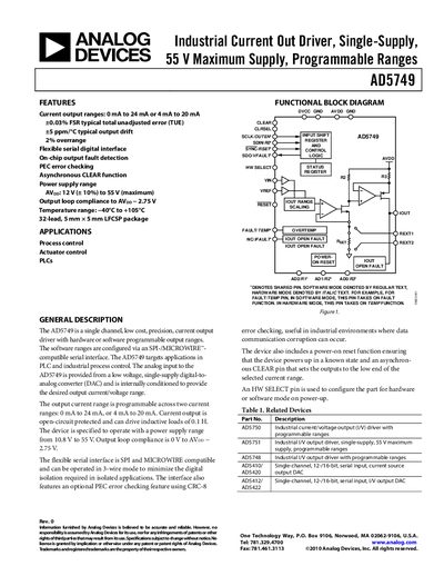 Analog Devices AD5749 Current Output Driver Datasheet - cover page