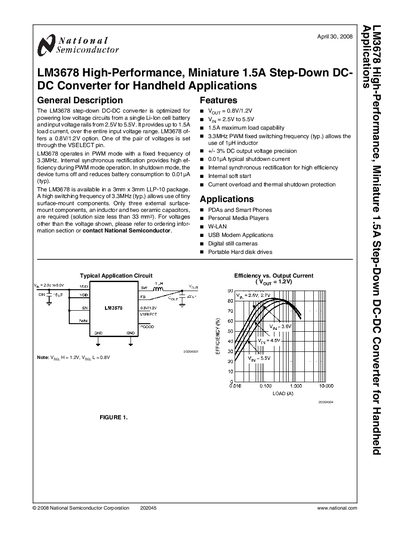 National Semiconductor LM3678 Step-Down DC-DC Converter Datasheet - cover page