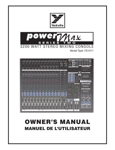 Yorkville YS1011 Stereo Mixing Console Owner's Manual - cover page