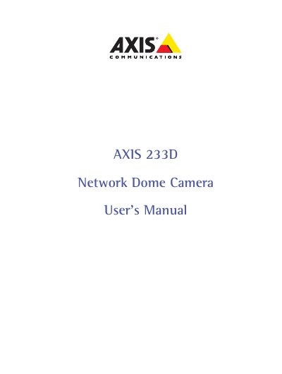 Axis AXIS 233D Network Dome Camera User Manual