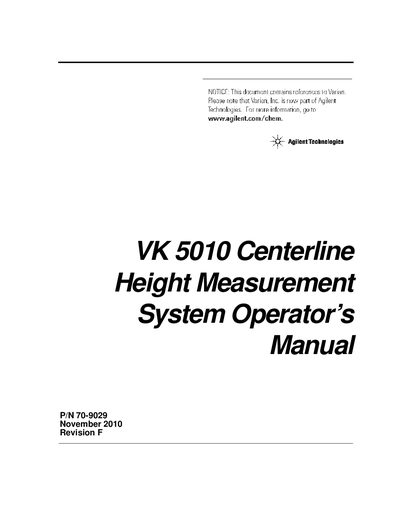 Agilent Technologies VK 5010 Centerline Height Measurement System Operator's Manual - cover page
