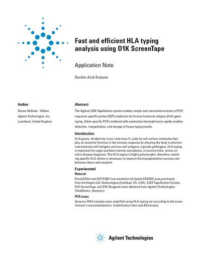 Agilent Technologies Fast efficient HLA typing analysis using D1K ScreenTape - cover page