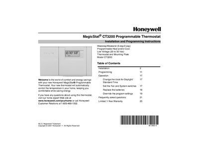 Honeywell MagicStat CT3200 Programmable Thermostat User Manual - cover page