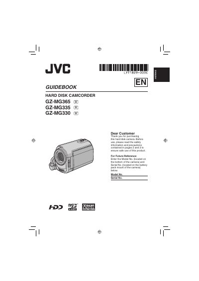 JVC GZ-MG365 / GZ-MG335 / GZ-MG330U Camcorder User Manual - cover page