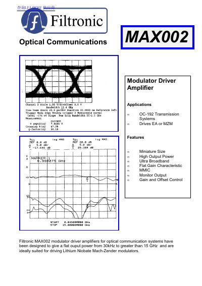 Filtronic MAX002 Modulator Driver Amplifier Datasheet - cover page