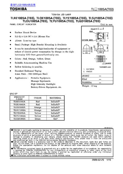 Toshiba TL1005A (T03) LED Lamp Datasheet