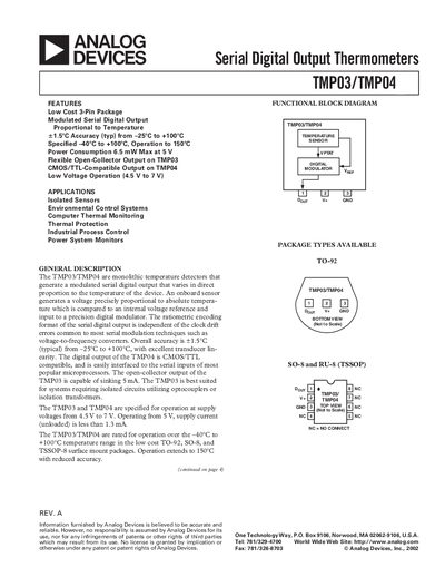 Analog Devices TMP03/TMP04 Product Handbook - cover page