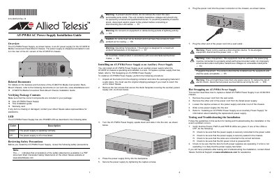 Allied Telesis AT-PWR4 AC Power Supply Installation Guide - cover page