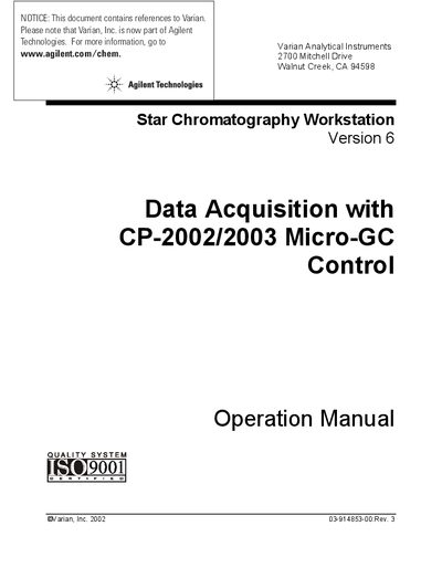 Agilent CP-2002/2003 Micro-GC Control Operation Manual - cover page