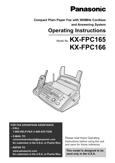 Panasonic KX-FPC165/KX-FPC166 Compact Plain Paper Fax Operating Instructions