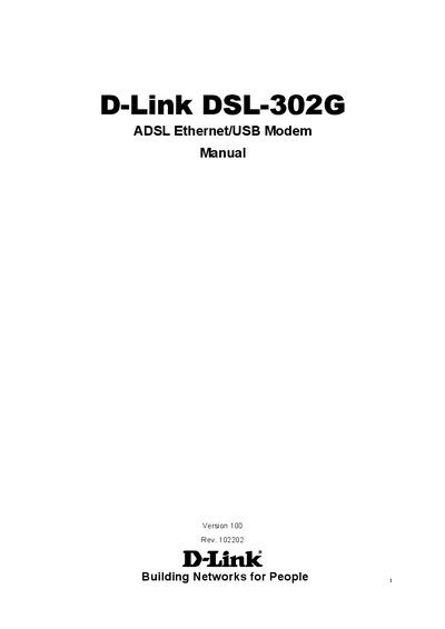 D-Link DSL-302G ADSL Ethernet/USB Modem User Manual - cover page
