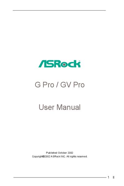 ASRock G Pro/GV Pro User Manual - cover page