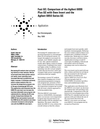 Agilent 6890/6850 GC Oven Insert Application Note - cover page